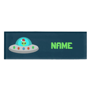 Etiqueta De Nombre Navidades UFO Ho Ho Alien Personalizado de platill