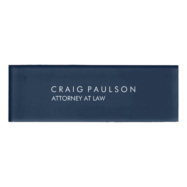 Etiqueta De Nombre Navy Blue Elegant Plain Professional (Anverso)