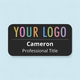 Etiqueta de nombre negro redondeada con pinza de l