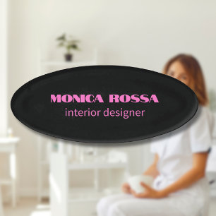 Etiqueta De Nombre Neón simple profesional moderno negro rosa
