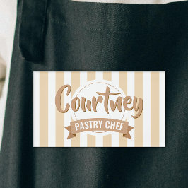 Etiqueta De Nombre Neutral Beige Stripes Cake Baker Pastry Chef