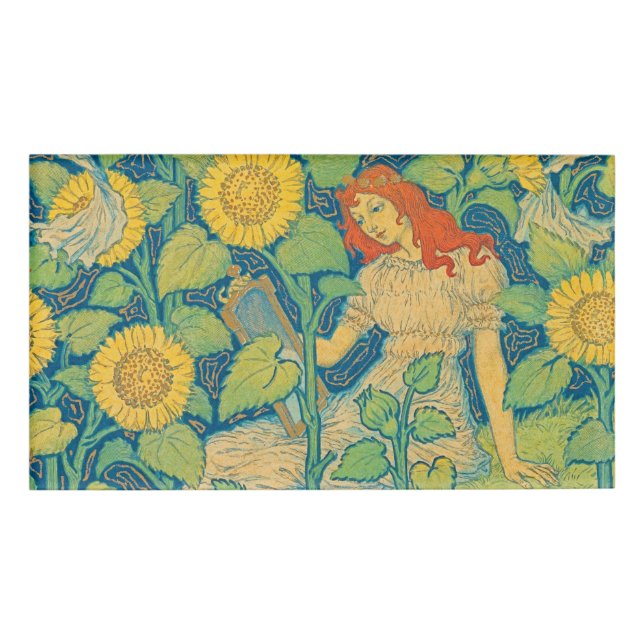 Etiqueta De Nombre Niña flor en jardín de girasol (Anverso)