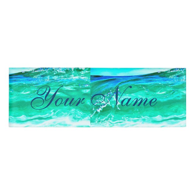 Etiqueta De Nombre onda azul/verde Thunder_Cove de Maui (Anverso)