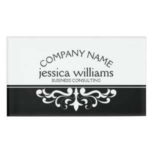 Etiqueta De Nombre Ornamento floral blanco elegante