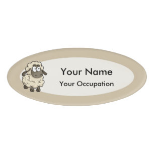 Etiqueta De Nombre Oveja Personalizado Beige