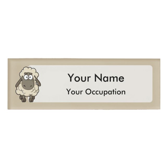 Etiqueta De Nombre Oveja Personalizado Beige (Anverso)