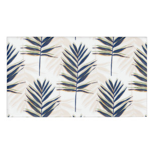 Etiqueta De Nombre Palm azul moderno deja oro estalla diseño blanco