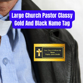 Etiqueta De Nombre Pastor de Iglesia Grande Dorado y Negro con Clase 