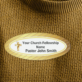 Etiqueta De Nombre Pastor De La Iglesia Oro Clásico Y Oval Blanco