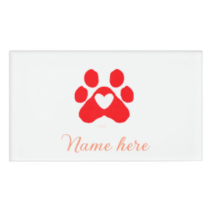 Etiqueta De Nombre Pata de perro corazón rojo mascota agregar texto n