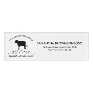 Etiqueta De Nombre Patrimonio de granja decorativa Silueta de vaca