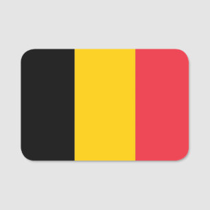 Etiqueta de nombre patriótico con bandera de Bélgi