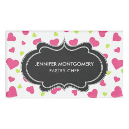 Etiqueta De Nombre Patrón de corazones tumultuosos verde y rosa