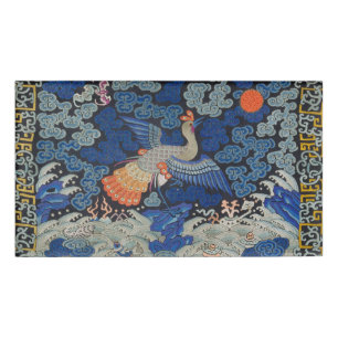 Etiqueta De Nombre Patrón de grulla china vintage: azul imperial