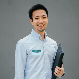 Etiqueta De Nombre Patrón de hojas azul turquesa bilingüe