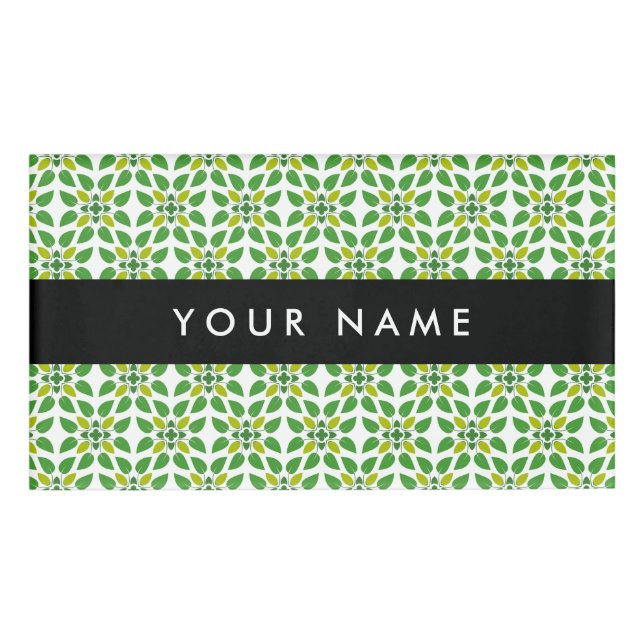 Etiqueta De Nombre Patrón de hojas, hojas verdes, nombre (Anverso)