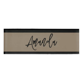 Etiqueta De Nombre Patrón de rayas marrón y negro personalizado