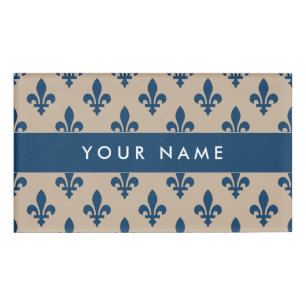Etiqueta De Nombre Patrón Fleur de Lis, francés, real, azul marino