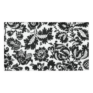 Etiqueta De Nombre Patrón floral veneciano en negro y blanco de Willi