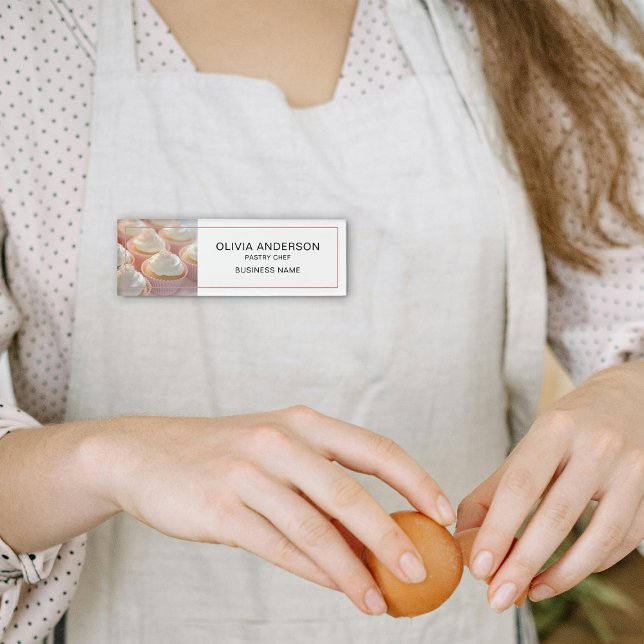 Etiqueta De Nombre Personalizado de panadería Foto de White Business (Bakery Custom Photo White Business Name Tag)