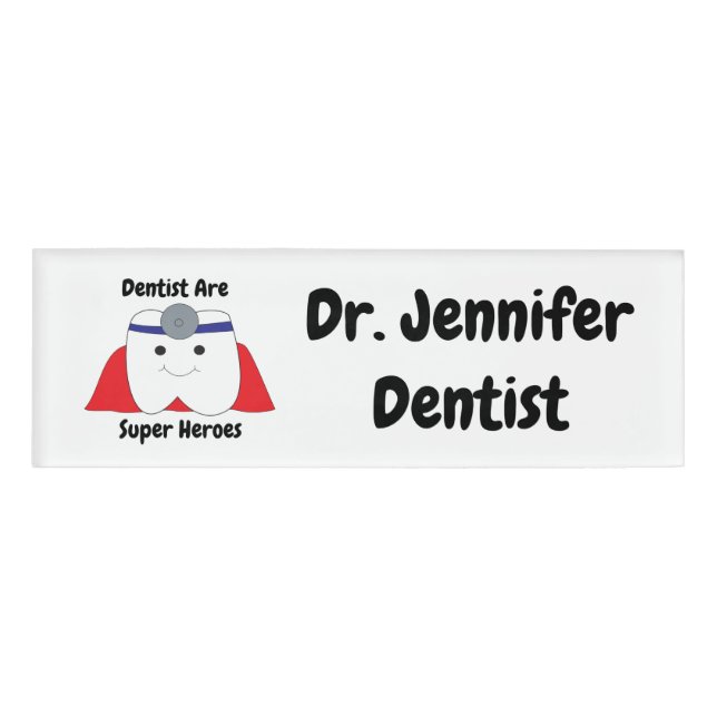 Etiqueta De Nombre Personalizado dental de Super Heroes Dentistas (Anverso)