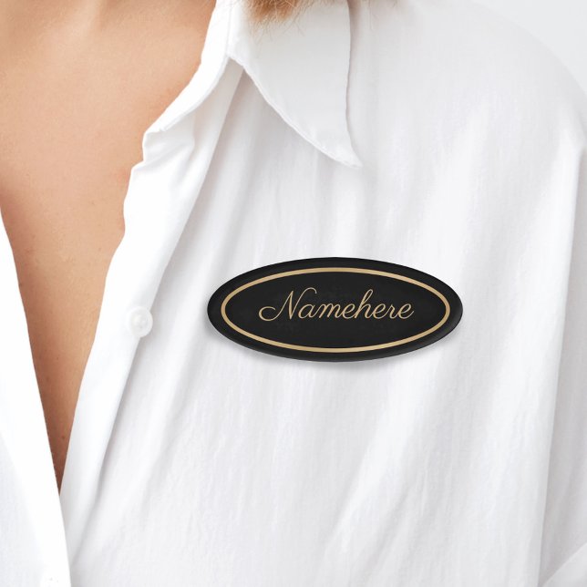 Etiqueta De Nombre Personalizado Faux Gold Elegant Marco clásico Negr (Subido por el creador)
