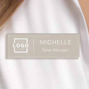 Etiqueta De Nombre Personalizado Logotipo Taupe Empleado