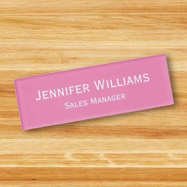 Etiqueta De Nombre Personalizado Profesional Ejecutivo Moderno Magnét (Custom Professional Executive Modern Pink Magnetic Name Tag)