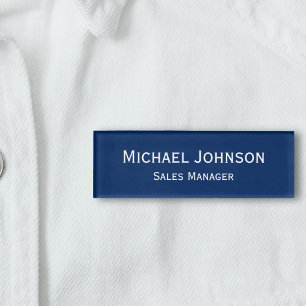 Etiqueta De Nombre Personalizado Profesional Ejecutivo Plain Blue Mag