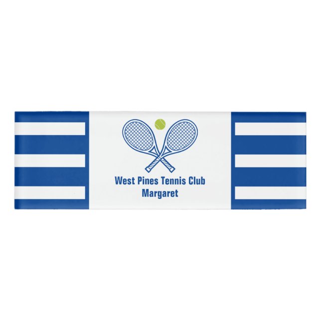 Etiqueta De Nombre Personalizado Tennis Country Club Blue Striping (Anverso)