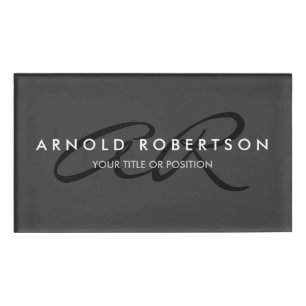 Etiqueta De Nombre Personalizar Monograma negro gris claro