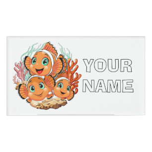 Etiqueta De Nombre Pez payaso Dibujo animado lindo Familia Subacuátic