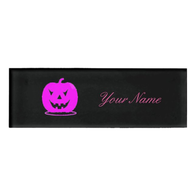 Etiqueta De Nombre Pink Jack o'lantern Halloween Thunder_Cove (Anverso)