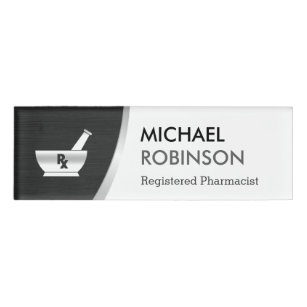Etiqueta De Nombre Plata negra moderna del logotipo del farmacéutico