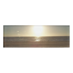 Etiqueta De Nombre Playa de la costa de Oregon en la puesta del sol