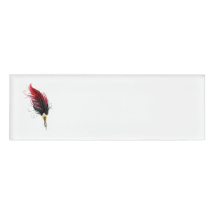 Etiqueta De Nombre Pluma de plumas rojas con nido de oro