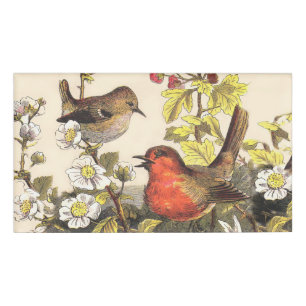 Etiqueta De Nombre Primavera Robin Birds Red Birds