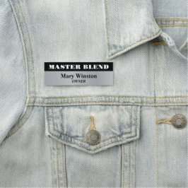 Etiqueta de nombre profesional gris y negro