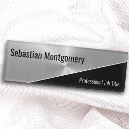 Etiqueta De Nombre Professional Faux Metallic Steel Flare Geometric 