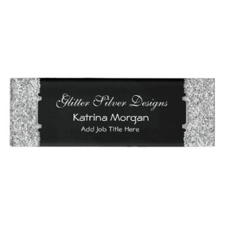 Etiqueta De Nombre Purpurina Silver Elegance Skinny Name Tag