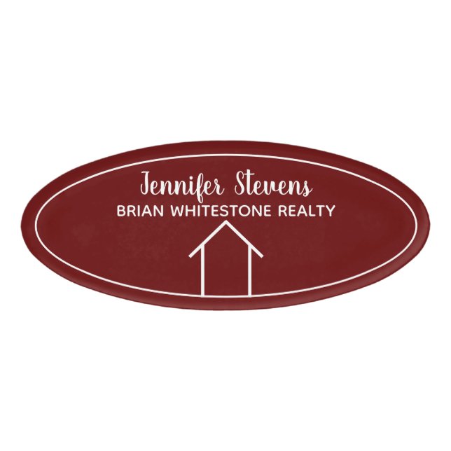 Etiqueta De Nombre Red Real Estate Company Custom Realtor (Anverso)