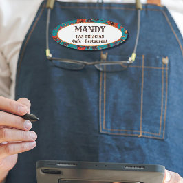 Etiqueta De Nombre Restaurante cafetería local de flores verde azulad