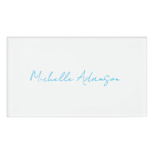 Etiqueta De Nombre Retro Elegante De Estilo Plain Sky Azul Blanco