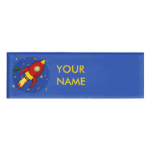 Etiqueta de nombre rojo del cohete