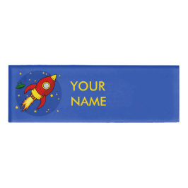 Etiqueta de nombre rojo del cohete