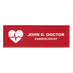 Etiqueta De Nombre Rojo moderno del cardiólogo de la cardiología