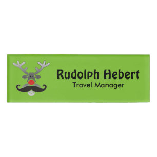 Etiqueta De Nombre Rojo Nosed Rudolph con Mustache + tu idea