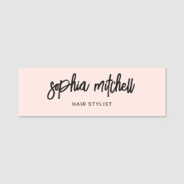 Etiqueta de nombre rosado Rubor con guión de pince