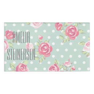 Etiqueta De Nombre rosas verdes claros, rosados, moda lamentable,