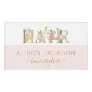 Etiqueta De Nombre Salón de pelo dorado rosa glam peluquería